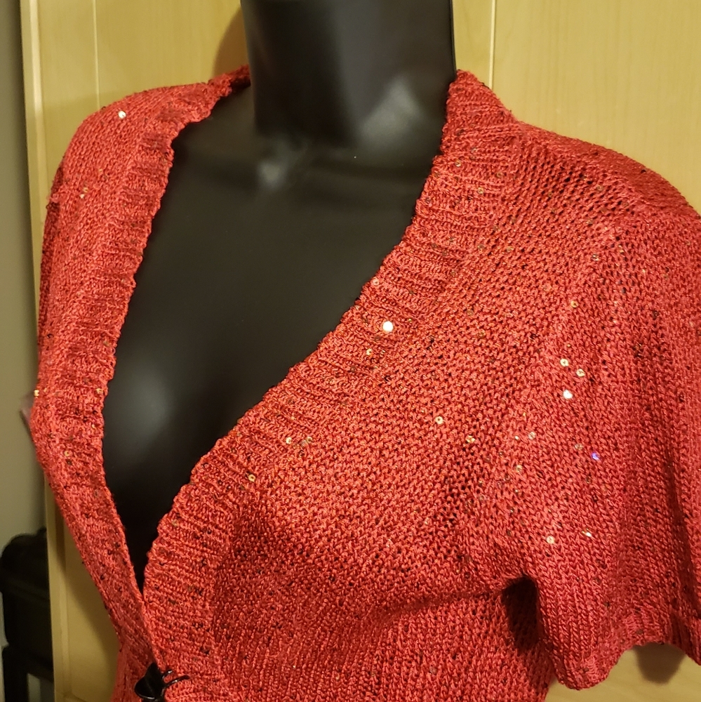 Orange glitter open sweater cardigan - Picture 9 of 10